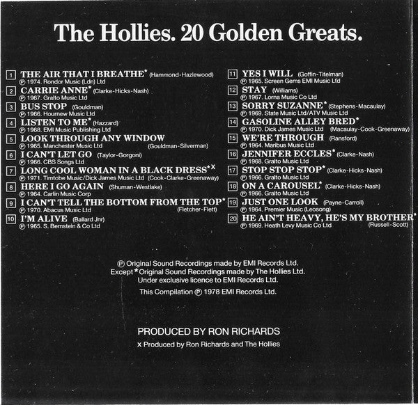 The Hollies : 20 Golden Greats (CD, Comp, RM)
