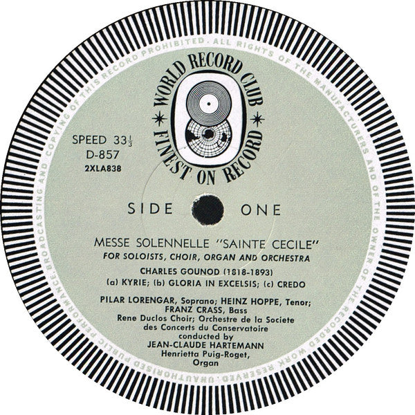 Charles Gounod : Sainte Cecile Messe Solennelle  (LP, Album, Mono, Club)