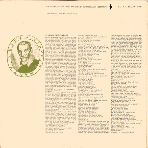 Palestrina* / Monteverdi* / Netherlands Chamber Choir*, Felix De Nobel : Motets - Madrigals (LP, Album, Mono, Club, Gat)