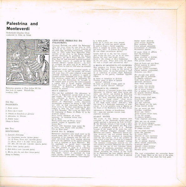Palestrina* / Monteverdi* / Netherlands Chamber Choir*, Felix De Nobel : Motets - Madrigals (LP, Album, Mono, Club, Gat)