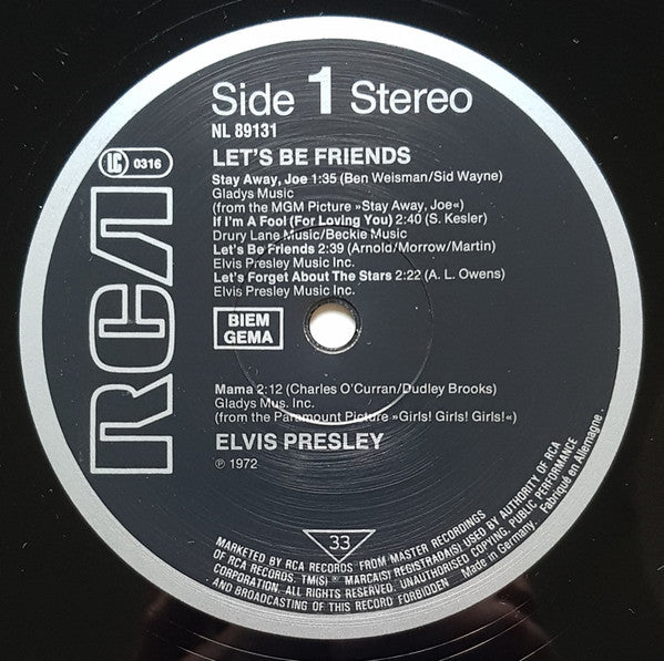 Elvis Presley : Let's Be Friends (LP, Album, RE)