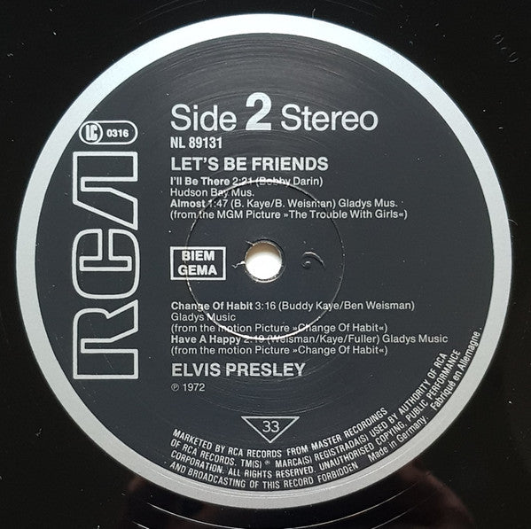 Elvis Presley : Let's Be Friends (LP, Album, RE)