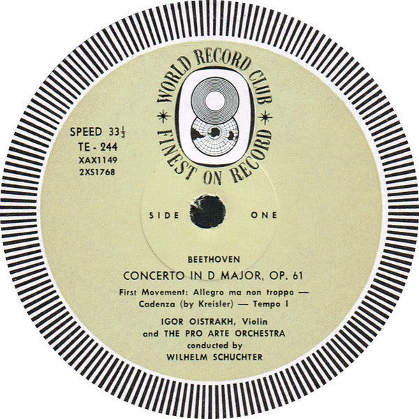 Igor Oistrakh* And  The Pro Arte Orchestra* Conducted By Wilhelm Schüchter / Beethoven* : Violin Concerto In D Major, Opus 61 (LP, Album, Mono, Club)