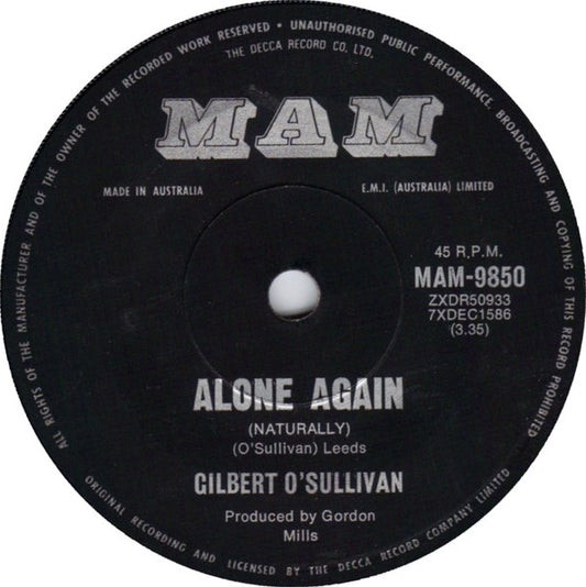 Gilbert O'Sullivan : Alone Again (Naturally) (7", Single)