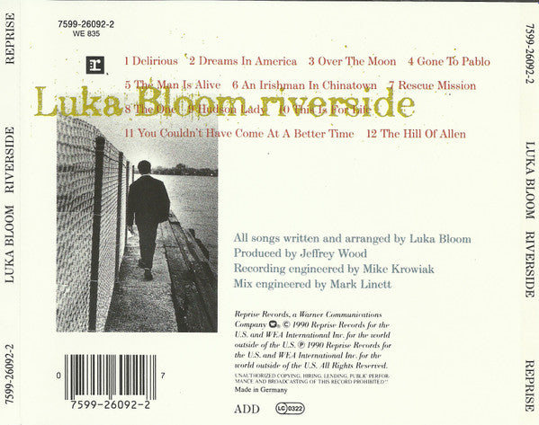 Luka Bloom : Riverside (CD, Album, RP)