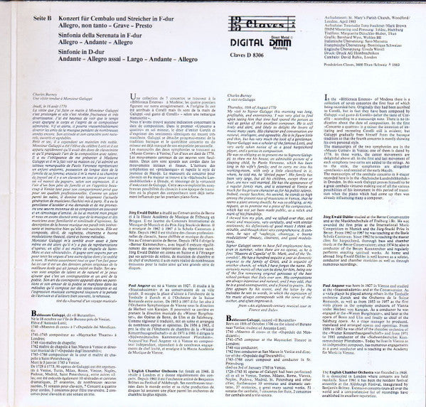 Baldassare Galuppi, English Chamber Orchestra, Jörg Ewald Dähler, Paul Angerer : Concerti E Sinfonie (LP)
