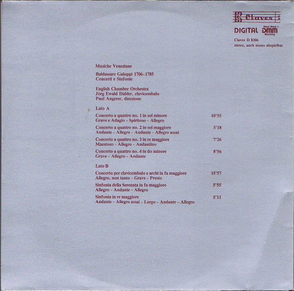 Baldassare Galuppi, English Chamber Orchestra, Jörg Ewald Dähler, Paul Angerer : Concerti E Sinfonie (LP)