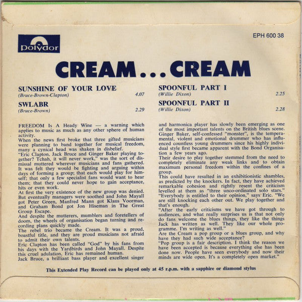 Cream (2) : Cream...Cream (7", EP)