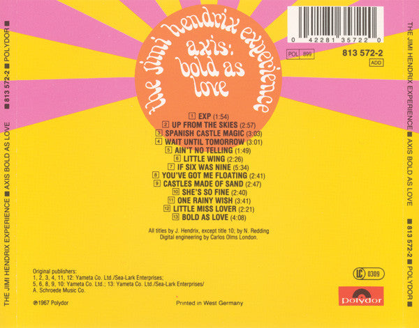 The Jimi Hendrix Experience : Axis: Bold As Love (CD, Album, RE)