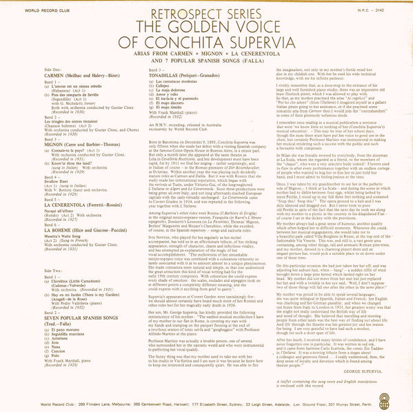 Conchita Supervia : The Golden Voice Of Conchita Supervia (LP, Comp, Mono, Club)