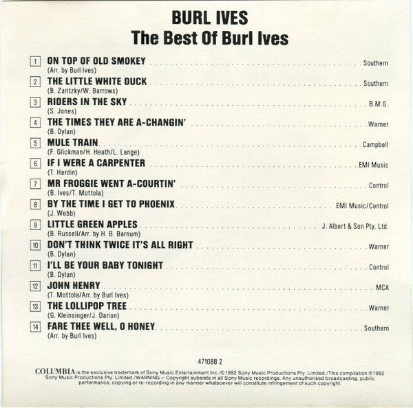 Burl Ives : The Best Of Burl Ives (CD, Comp, RE)