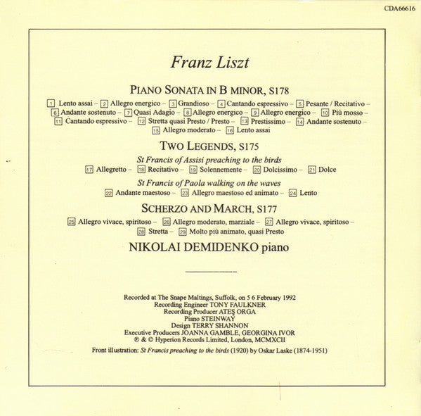 Nikolai Demidenko Plays Franz Liszt : Sonata • Two Legends • Scherzo And March (CD)