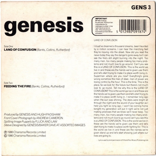 Genesis : Land Of Confusion (7", Single, Ltd)