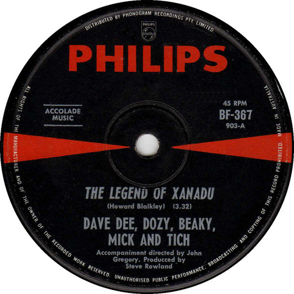 Dave Dee, Dozy, Beaky, Mick & Tich : The Legend Of Xanadu (7", Single, Red)