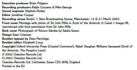 Ralph Vaughan Williams - BBC Philharmonic / Rumon Gamba : The Film Music Of Ralph Vaughan Williams, Volume 1 (Scott Of The Antarctic / The People's Land / Coastal Command) (CD, Album)