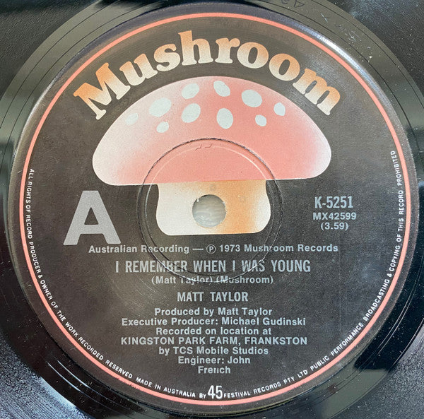 Matt Taylor (3) : I Remember When I Was Young (7", Single)
