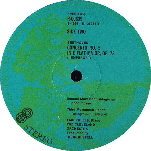 Beethoven*  /  Emil Gilels (Piano) / The Cleveland Orchestra Conducted By George Szell : Piano Concerto No. 5 In E Flat Major, Op. 73 ("Emperor") (LP, Club, RE)