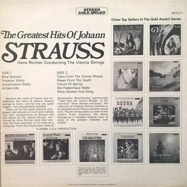 Hans Richter (10) Conducting Wiener Streichorchester : Greatest Hits Of Johann Strauss (LP, Eng)