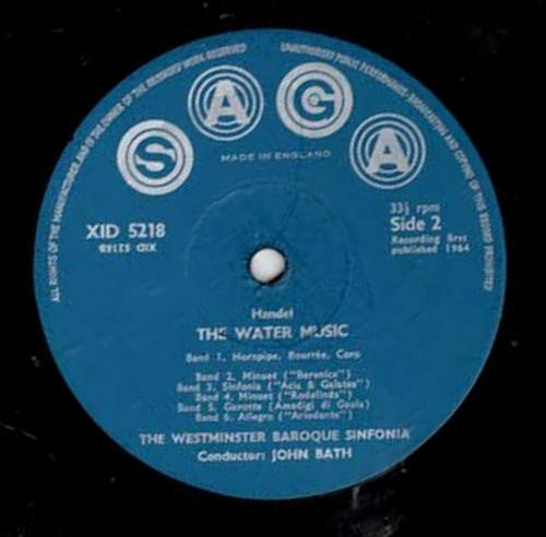 Georg Friedrich Händel, John Bath, The Westminster Baroque Sinfonia : The Water Music (LP)