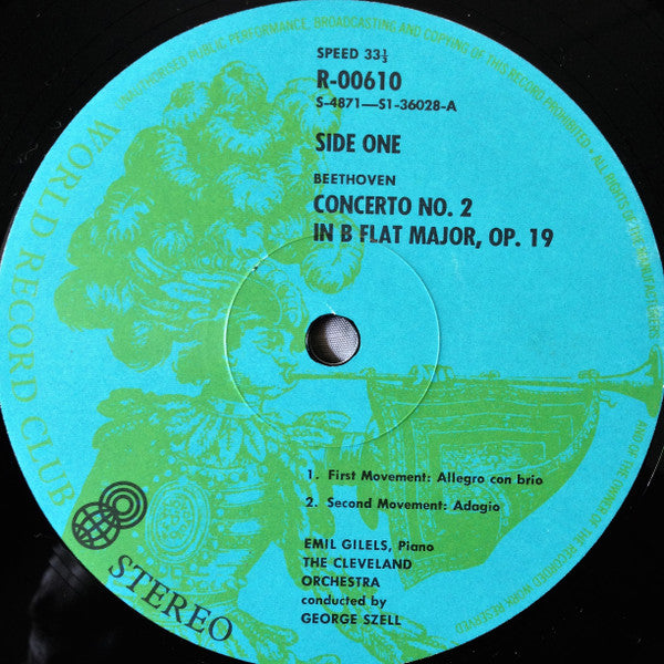 Beethoven* / Emil Gilels / The Cleveland Orchestra / George Szell : Concerto No. 2 In B Flat Major, Op. 19 (LP, Album, Club, RE)