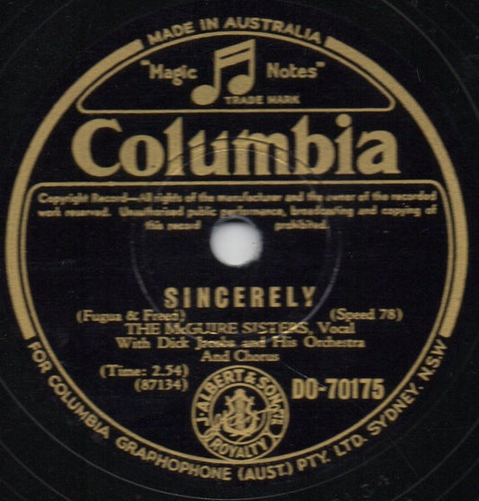 The McGuire Sisters* : Sincerely / No More (Shellac, 10")