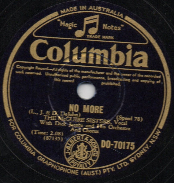 The McGuire Sisters* : Sincerely / No More (Shellac, 10")