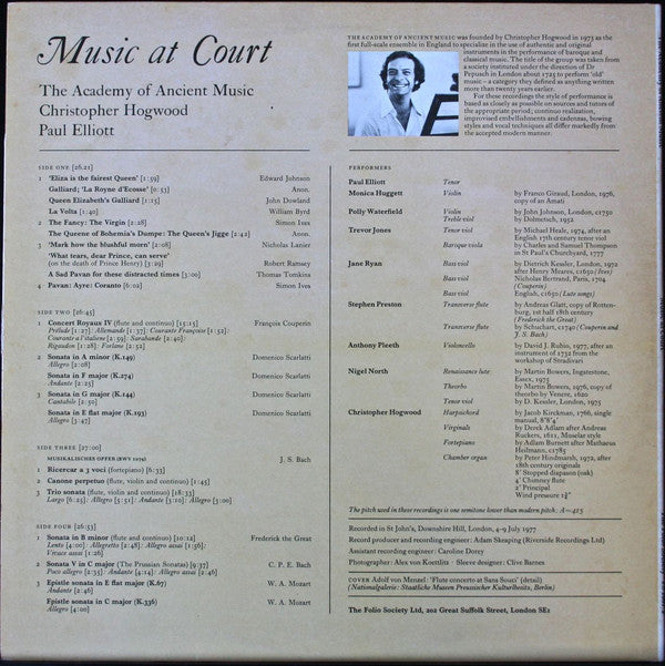 The Academy Of Ancient Music, Christopher Hogwood : Music At Court (2xLP)