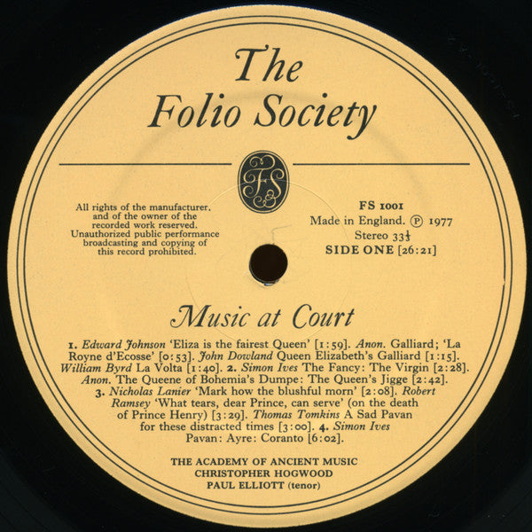 The Academy Of Ancient Music, Christopher Hogwood : Music At Court (2xLP)