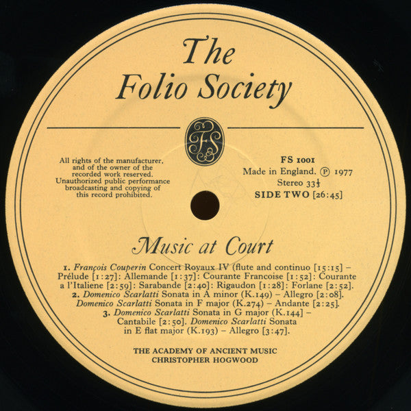The Academy Of Ancient Music, Christopher Hogwood : Music At Court (2xLP)