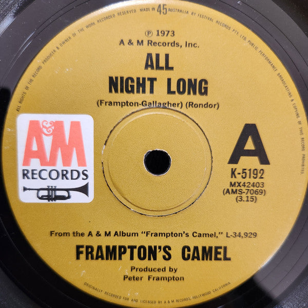Frampton's Camel : All Night Long / Don't Fade Away (7", Single)