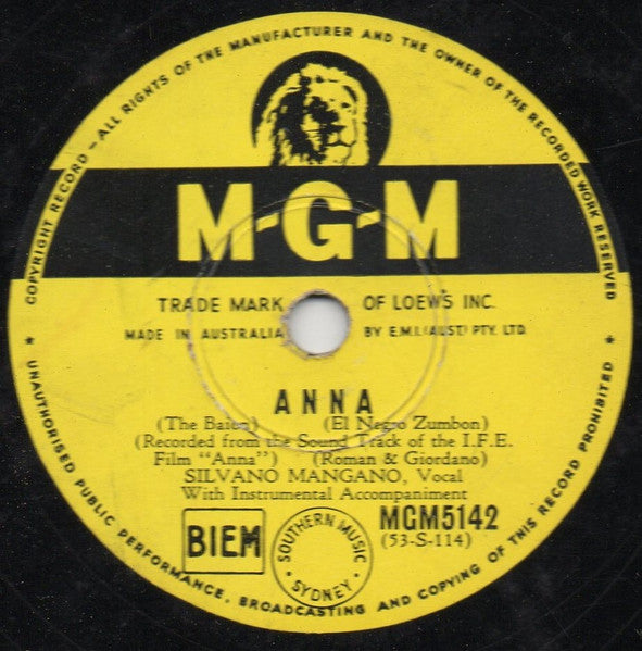 Silvana Mangano : Anna / T'Ho Voluto Bene (Shellac, 10")