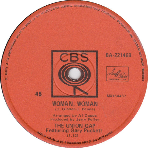 Gary Puckett & The Union Gap : Woman, Woman (7", Single)