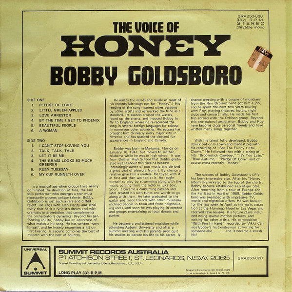 Bobby Goldsboro : The Voice Of Honey (LP, Comp)