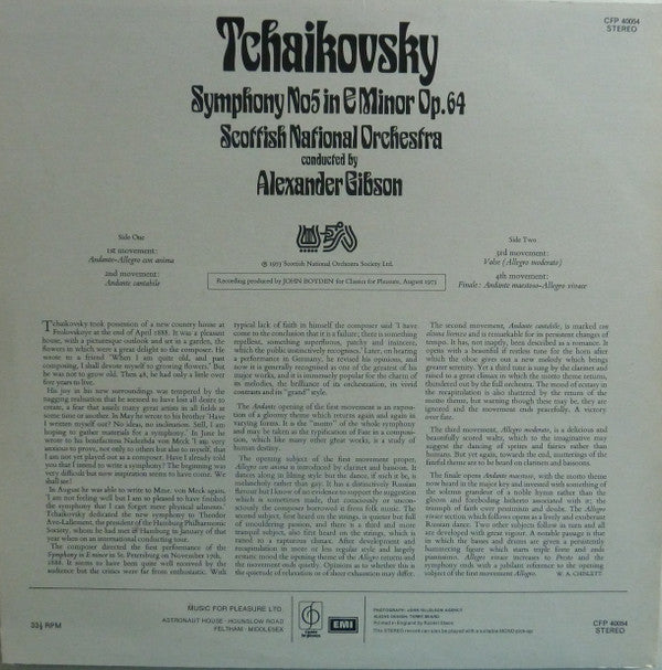 Pyotr Ilyich Tchaikovsky : Symphony No 5 in E Minor Op.64, Scottish National Orchestra, conducted by Alexander Gibson (LP, Album)