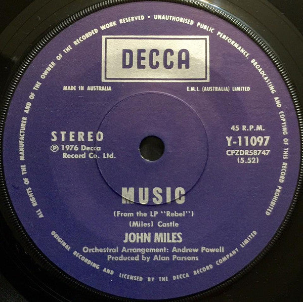 John Miles : Music (7", Single)