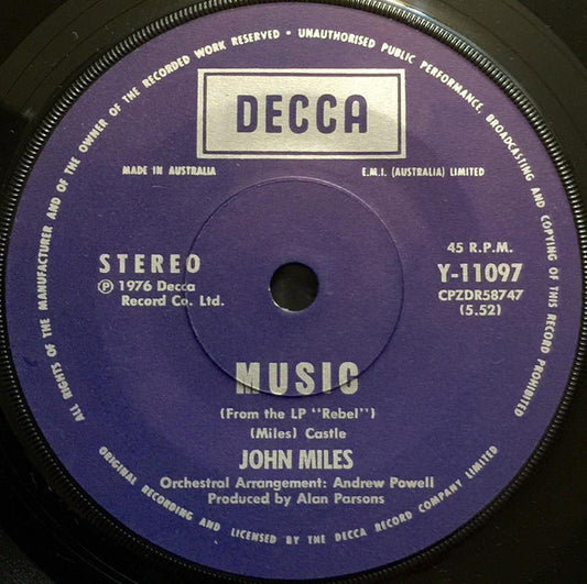 John Miles : Music (7", Single)