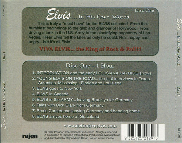 Elvis Presley : In His Own Words....25th Anniversary Aug 16th 1977 To August 16th 2002 (2xCD, Comp)