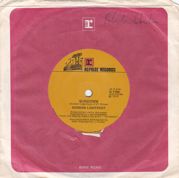 Gordon Lightfoot : Sundown (7", Single)