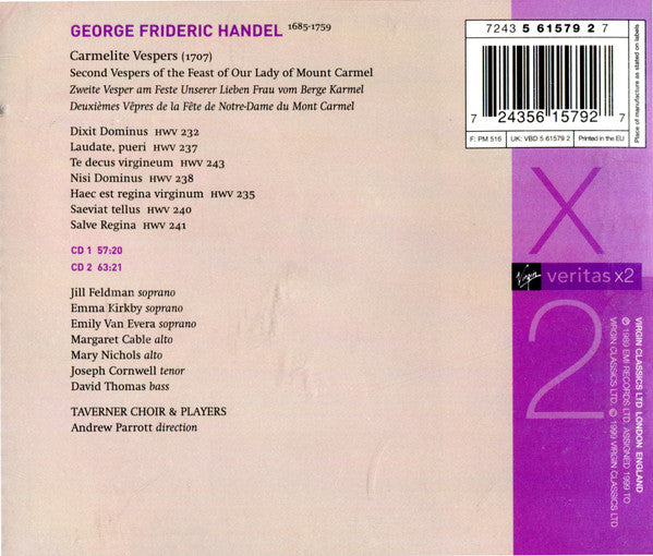 Handel* - Taverner Choir & Players*, Andrew Parrott : Carmelite Vespers, 1707 (2xCD, RE)
