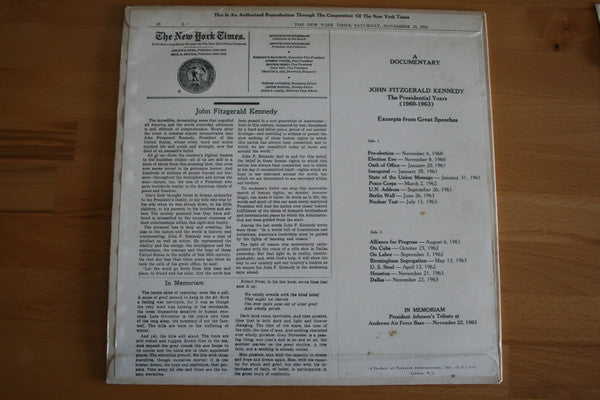 John Fitzgerald Kennedy* : The Presidential Years - 1960-1963. Original Speeches (LP, Mono, RP, 1 L)