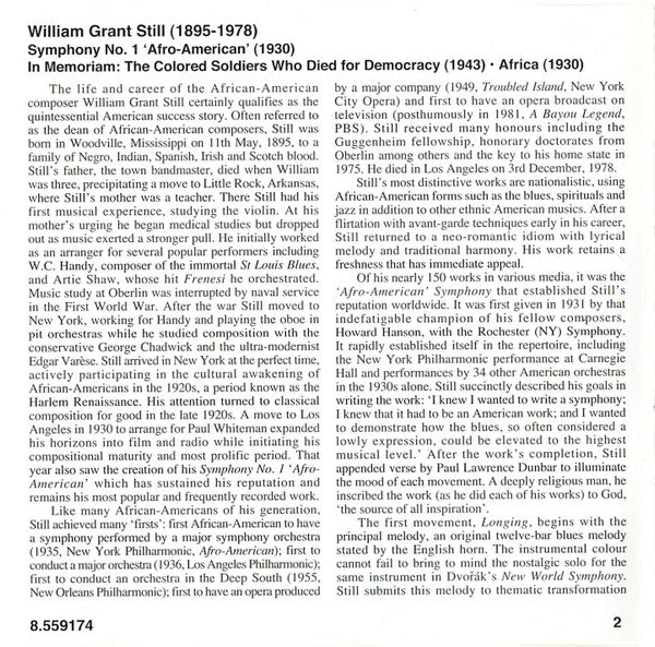 William Grant Still - Fort Smith Symphony, John Jeter : Afro-American Symphony • In Memoriam • Africa (Symphonic Poem) (CD)