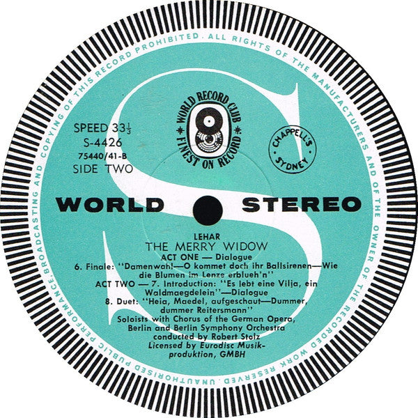 Franz Lehár, Margit Schramm, Rudolf Schock, Benno Kusche, Dorothea Chryst, Jerry J. Jennings, Ferry Gruber, Chor der Deutschen Oper Berlin, Berliner Symphoniker Conducted By Robert Stolz : The Merry Widow  (2xLP, Album, Club)