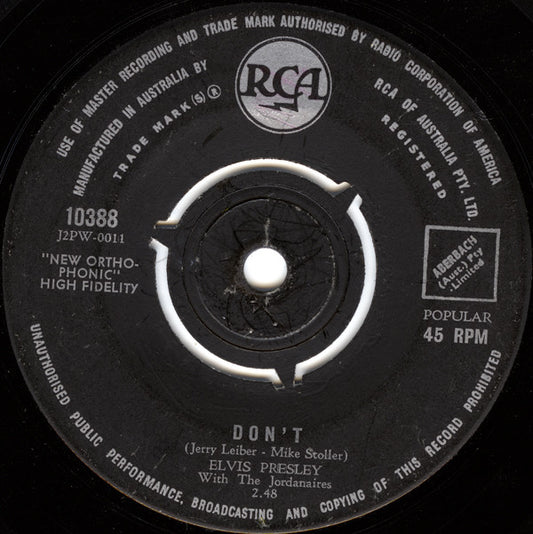 Elvis Presley With The Jordanaires : Don't (7", Single)