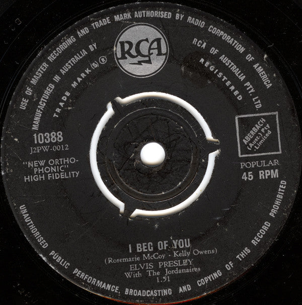 Elvis Presley With The Jordanaires : Don't (7", Single)