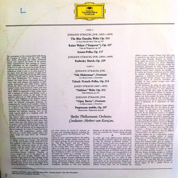 Herbert von Karajan : The Blue Danube - Waltzes - Polkas - Other Works By J. & J. Strauss (LP, Album)