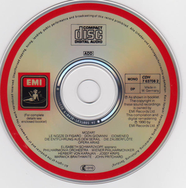 Mozart* – Elisabeth Schwarzkopf / Herbert von Karajan • Josef Krips • John Pritchard • Warwick Braithwaite : Opernarien / Airs D'Opéra / Opera Arias (CD, Comp, Mono, RM)