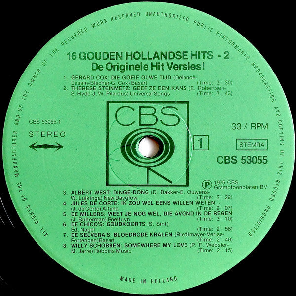 Various : 16 Gouden Hollandse Hits 2 (LP, Comp)