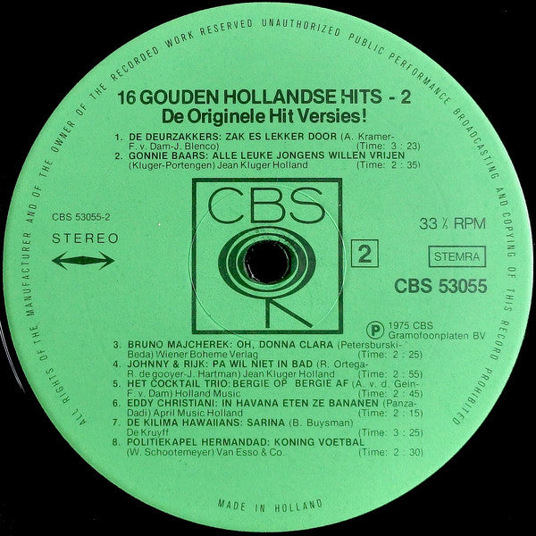 Various : 16 Gouden Hollandse Hits 2 (LP, Comp)