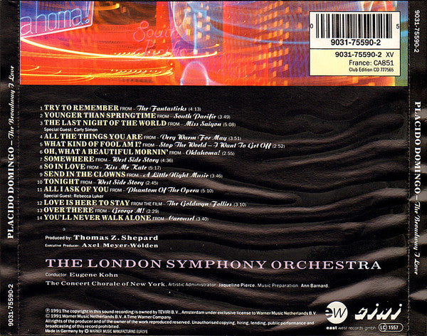 Placido Domingo : The Broadway I Love (CD, Album, Club)