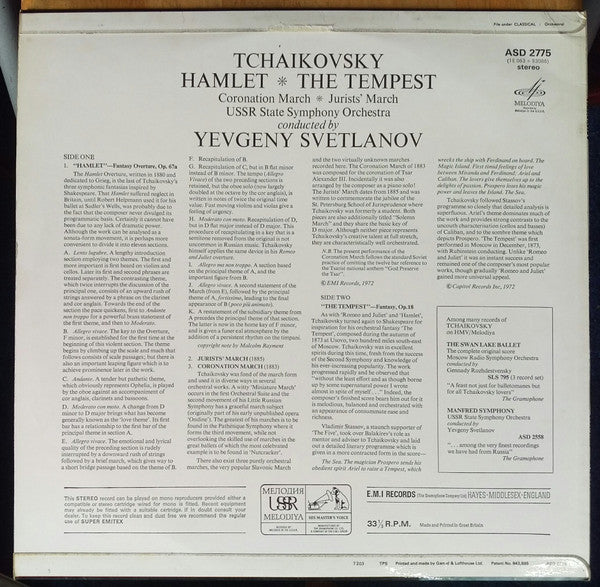 Pyotr Ilyich Tchaikovsky, Russian State Symphony Orchestra, Большой Симфонический Оркестр Всесоюзного Радио, Evgeni Svetlanov, Gennadi Rozhdestvensky : Fantasy Overture "Hamlet" / Jurists March / Coronation March / Fantasy "The Tempest" (LP)